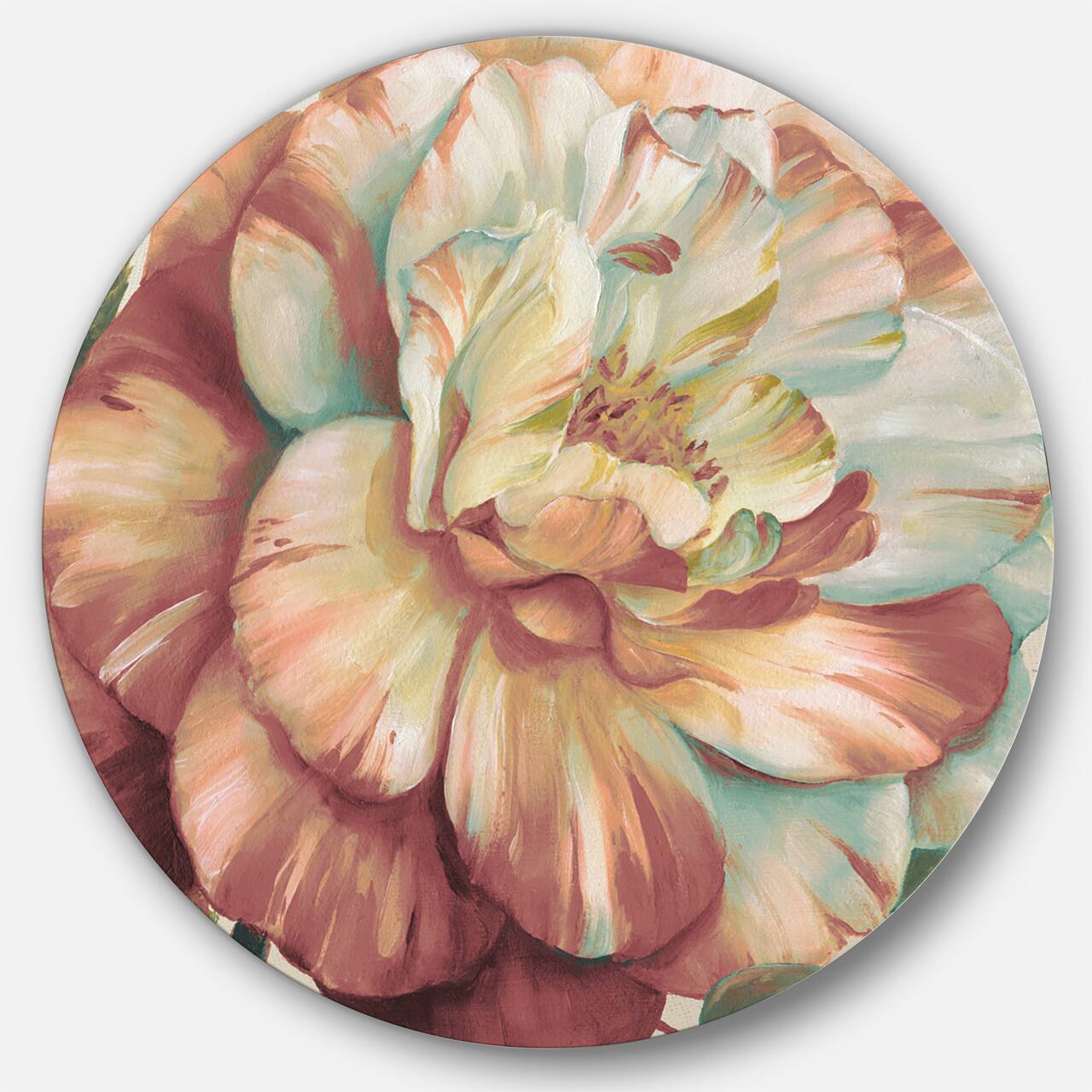 Designart - Romantic Dark Rose Blossing Flowers - Shabby Chic Metal Circle Wall Art